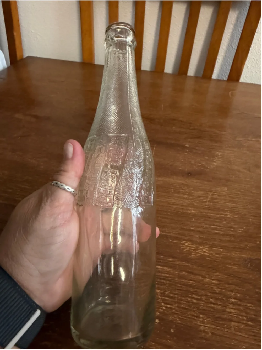 Vintage Embossed Pepsi-Cola Clear Glass Soda Bottle Textured Swirl Design Collec